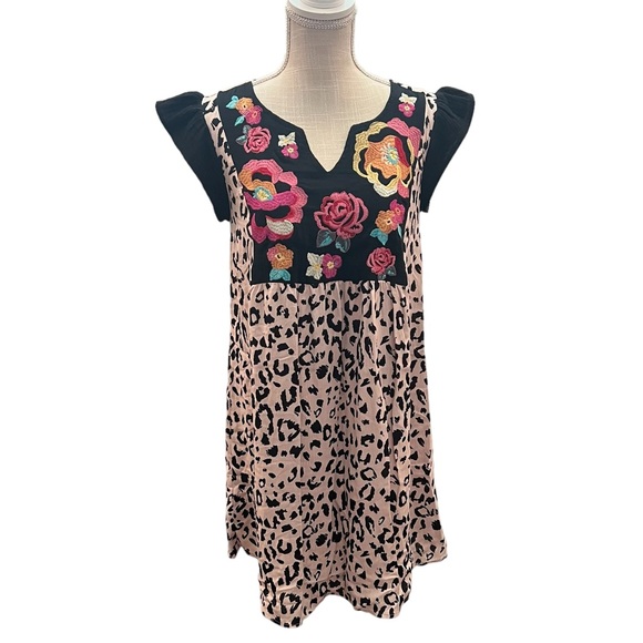 Savanna Jane Floral Embroidery Leopard Print Dress Size Small - Picture 3 of 14